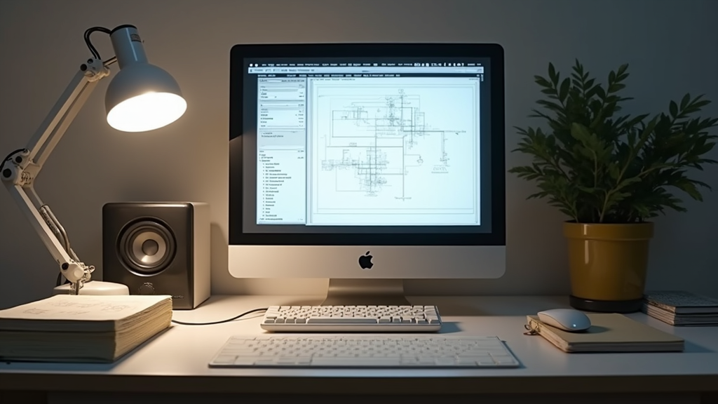 Retro digital workspace with CRT Apple display